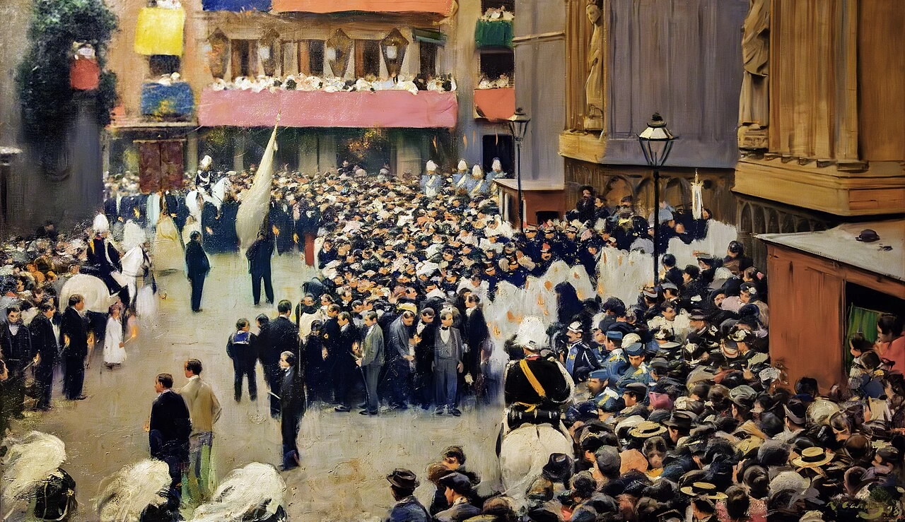 Ramon Casas - Corpus. Partenza della processione dalla chiesa di Santa Maria, Museo Nazionale d'Arte della Catalogna, Barcellona